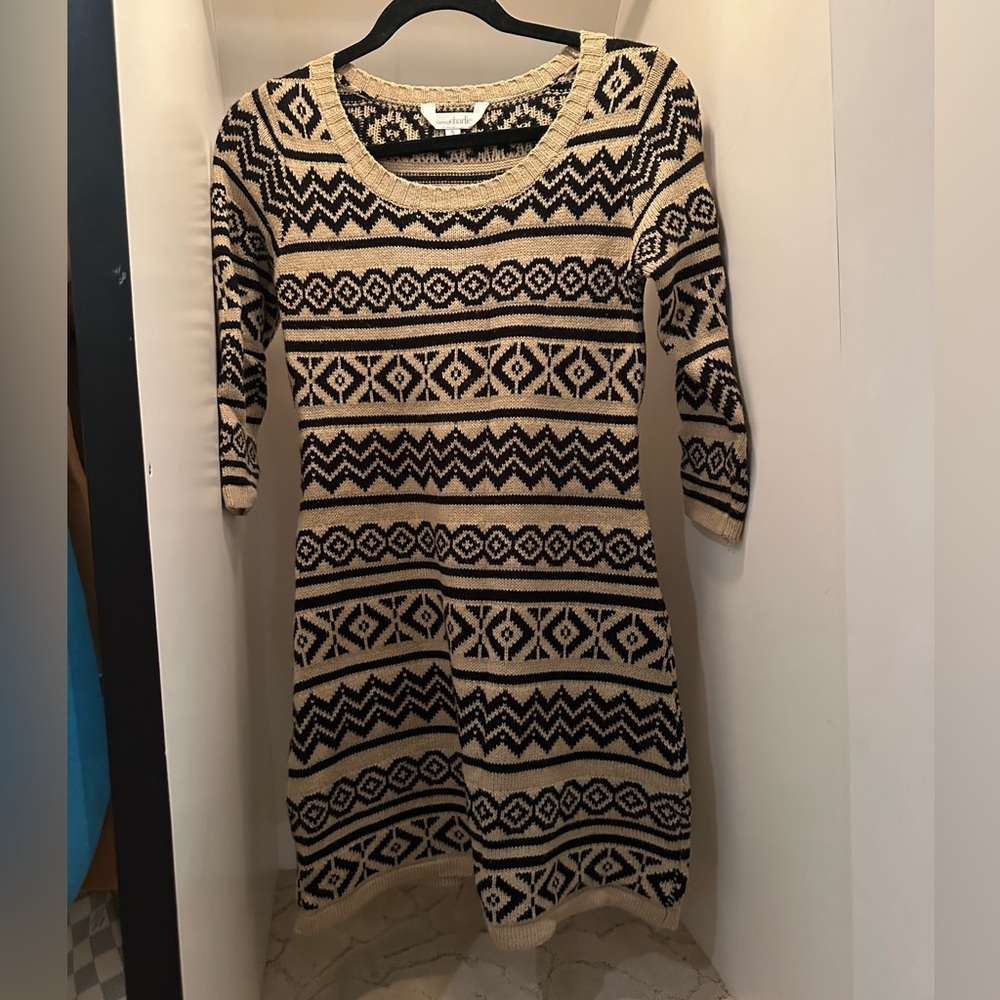 Black and Beige Patterned Sweater Dress